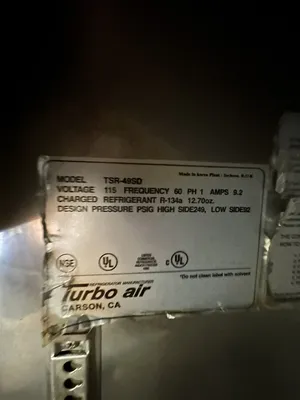 174-0127 Turbo Air TSR-49SD 2-Door Reach In Self Contained Cooler