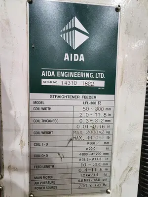 Used AIDA LFL-300R Coil Feed Lines Michigan US | Midwest Press and Automation #1136158