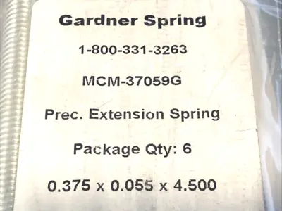 New | in-Stock Gardner Spring Prec. Extension Spring .375" x .055" x 4.50" LOT OF 6 Misc Fasteners Michigan US | Maverick Industrial Sales #1395758