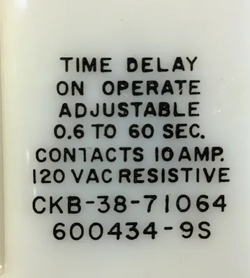 Potter & Brumfield CKB-38-71064 Time Delay Relay 0.6-60 Sec. 10A 4C