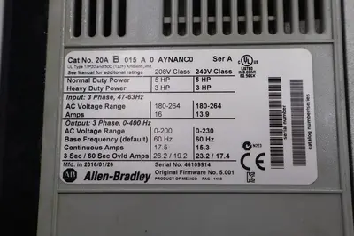 Allen-Bradley PowerFlex 70 20AB015A0AYNANG0 MFG. 2016 AC Drive STOCK 2441