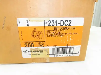 Bridgeport 231-DC2 EMT Conduit Connectors 3/4" Box Adaptor Screw Type Lot of 250