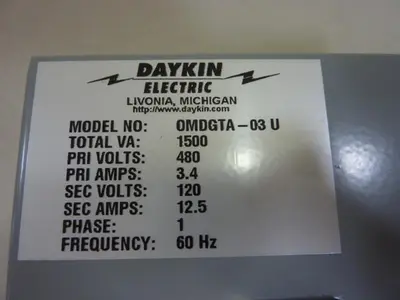 Used DAYKIN OMDGTA-03U Transformers Michigan US | Ideal Machinery #1275299