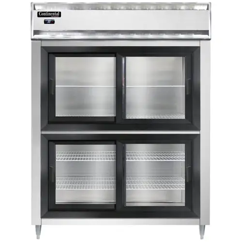 Continental D2RENSGDHD 57" Two Section Reach In Refrigerator, (4) Sliding Glass Doors, Top Compressor, 115v