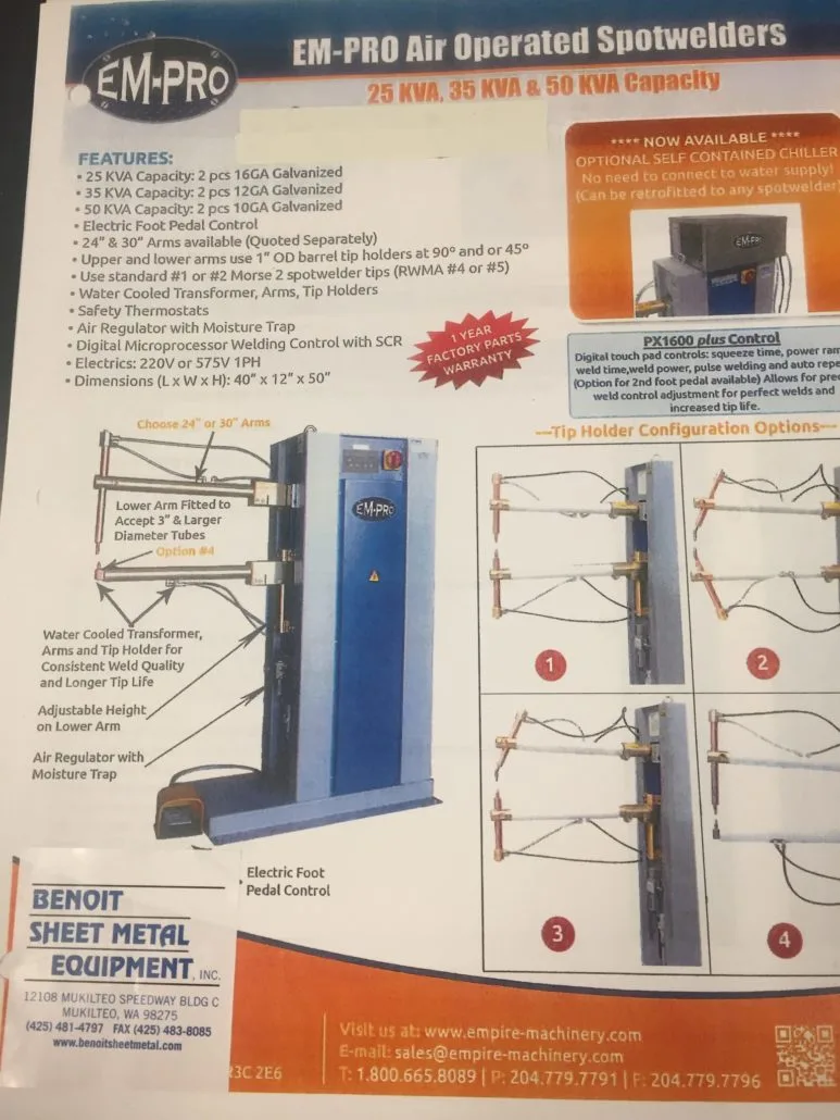 Em-Pro 25 – 50 KVA Air Operated Spot Welders