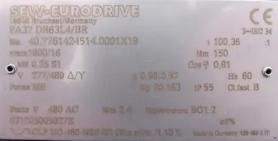 NEW SEW EURODRIVE FA37 DR63L4/BR GEARMOTOR 100.36 277/480V FA37DR63L4BR