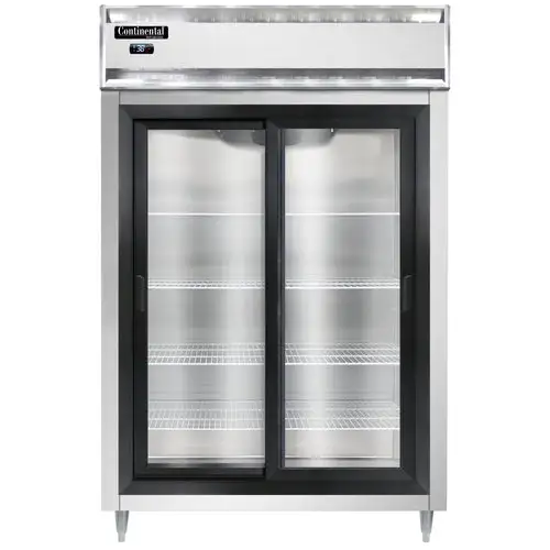 Continental D2RSNSGD 52" Two Section Reach In Refrigerator, (2) Sliding Glass Doors, Top Compressor, 115v