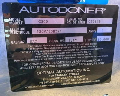 130-0065 Optimal Automatics G-300 Autodoner 45 lbs. Vertical Broiler