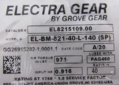 NEW GROVE GEAR EL-BM-821-40-L-140 ALUMINUM WORM GEAR REDUCER 40:1 EL8215109.00