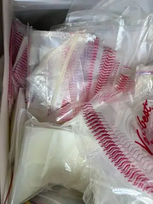 Box of Plastic Storage Bags and Round Paper Tags with Strings