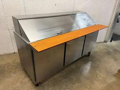 Used Beverage Air Used Beverage-Air SPE72HC-30M 72" 3 Door Mega Top Refrigerated Prep Table 120V Food Prep Tables Illinois US | Falcon Restaurant Supply #1373737