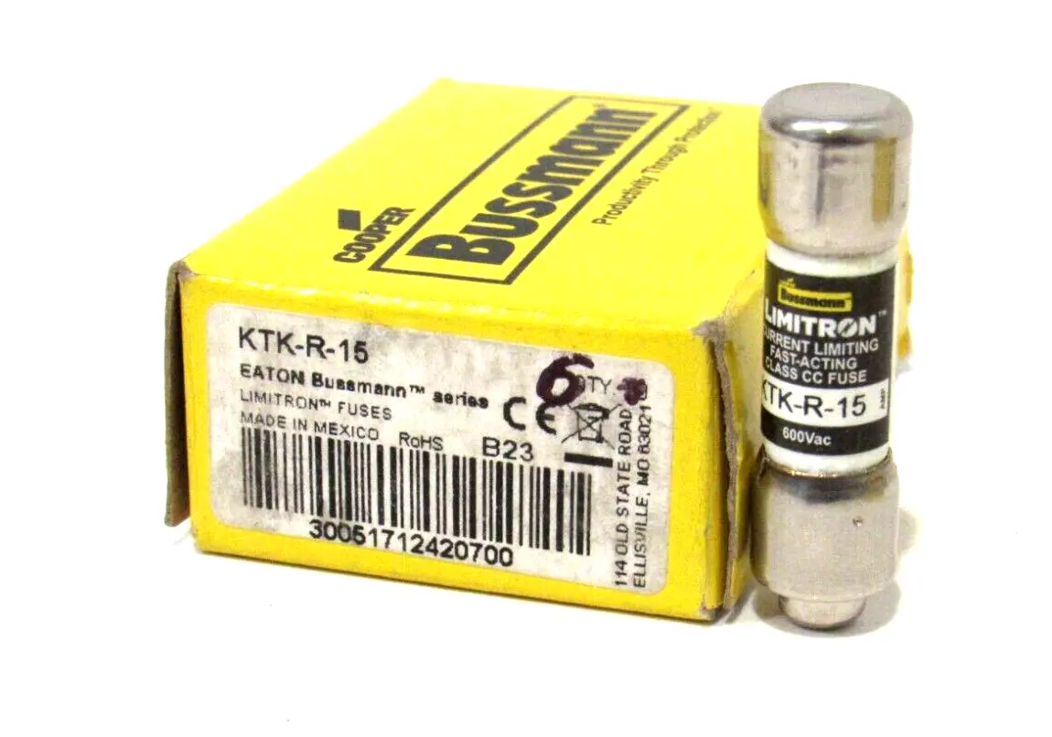 BOX OF 6 NEW BUSSMANN KTK-R-15 FUSES KTKR15