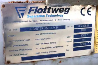 Flottweg Z5E-4/454 decanter centrifuge, 316SS.