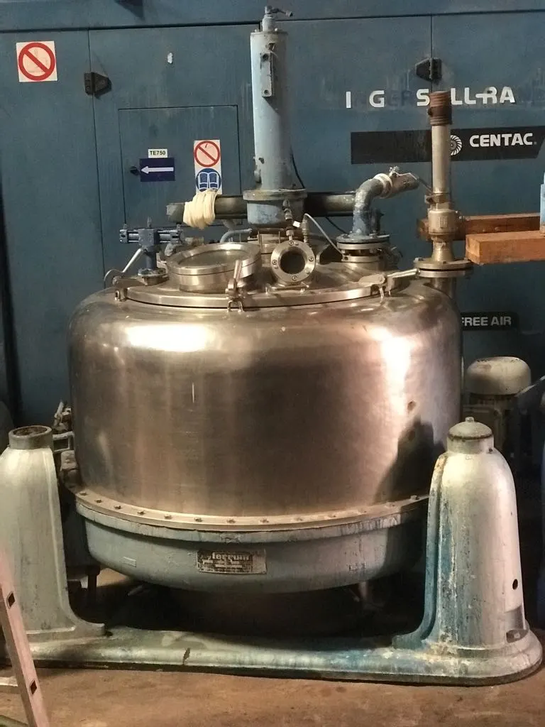 Ferrum PUR-1200 gastight perforate basket centrifuge, 316SS.