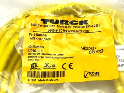 WKE 4.4T-5/S600 | Turck  Single Ended Cordset Right Angle 5m Length U0901-18 - New