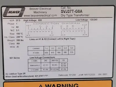 Used BEAVER SVJ37T-G8A Transformers British Columbia CA | Lenmark #266027