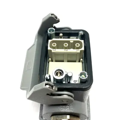 USED HARTING HAN 6B-ASG2-LB-M25 CONNECTOR HOOD W/ FRAME & INSERTS