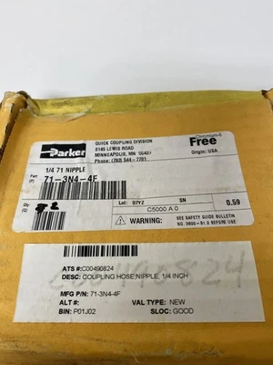 71-3N4-4F, 1/4"-18 Steel Hydraulic Coupler Nipple, 1/4" Body Size  (Lot Of 2)