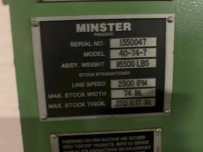 20,000# X 74" X .125" MINSTER Servo Feedline