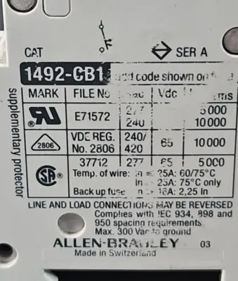 Allen-Bradley 1492-CB1 G010 Series B Circuit Breaker 1A loc4D3