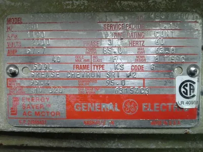 250 hp General Electric Energy Saver AC motor, 1190 rpm