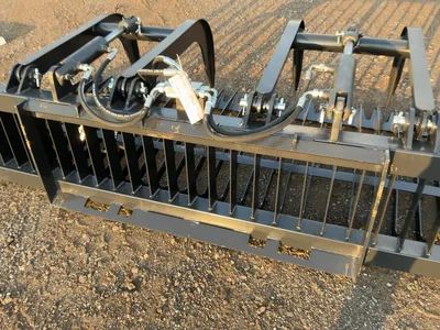 New JCT 84” Rock Bucket Grapple Skid Steer Attachment, Universal Quick Attach, Two Hydraulic Grapple...