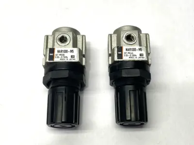 USED SMC MINIATURE PNEUMATIC PRESSURE REGULATOR M5 PORTS LOT OF 2