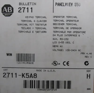 ALLEN BRADLEY 2711-K5A8 PANELVIEW 550 SER.H 2711K5A8 NEW SURPLUS