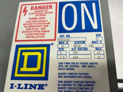 USED SQUARE D SER. 4 I-LINE BUSWAY SWITCH 30A 3P3W 600V