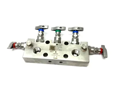 USED AS-SCHNEIDER STAINLESS STEEL 5-VALVE MANIFOLD 6092PSI/420BAR