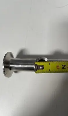 USED LOT OF 2 - 5 1/4" STAINLESS STEEL 3-WAY PIPE W/ 2" AND 1" SANITARY FITTINGS