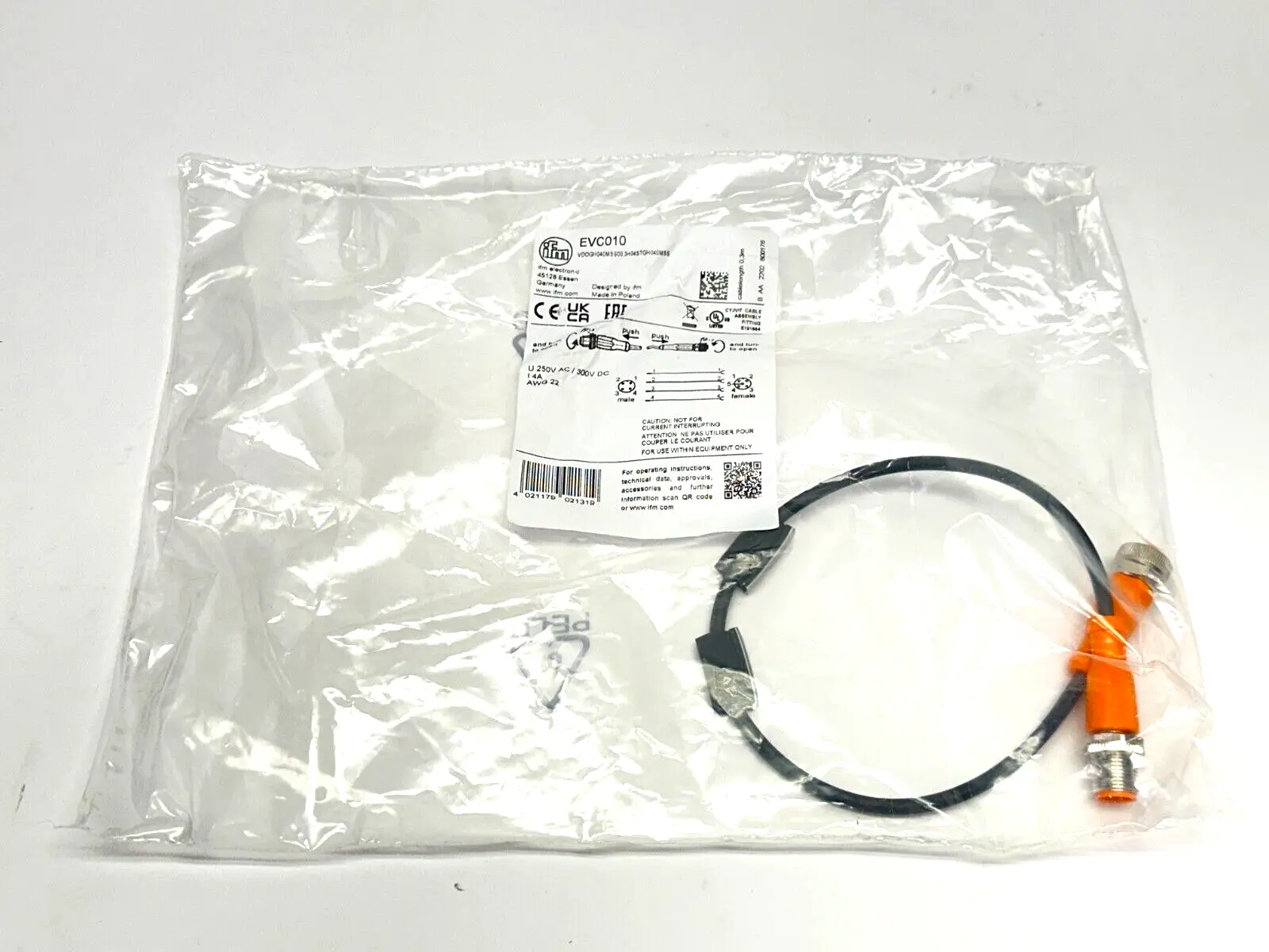 EVC010, VDOGH040MSS00,3H04STGH040MSS | ifm EVC010 Connection Cable M/F M12 0.3m VDOGH040MSS00,3H04STGH040MSS - New