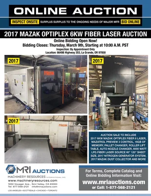 6KW LASER AUCTION – SURPLUS TO THE ONGOING NEEDS OF MAJOR MANUFACTURER