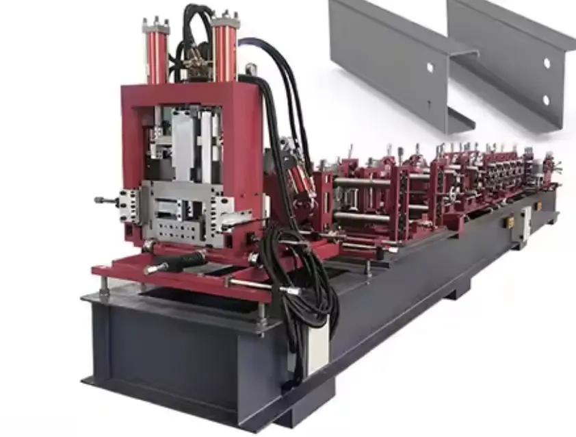Hydraulic Post Punch and Cutting C Z U Purlin Roll Forming Machine in China