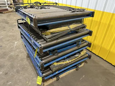 3,000 LBS X 48" X 48" ROTO-MAX HYDRAULIC SCISSOR LIFT TABLE W/ ROTARY LEWCO ROLLER CONVEYOR TOP, 110 VOLT: STOCK #20875