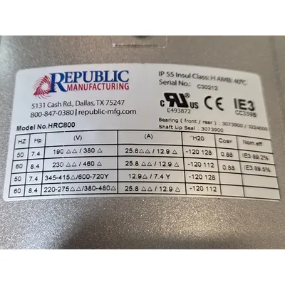 Used REPUBLIC MANUFACTURING HRC800 Blowers West Virginia US | JM Industrial #1332430