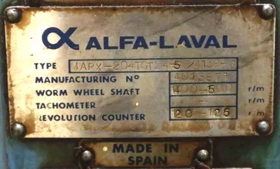(2) Alfa-Laval MAPX 204 TGT-24-50 oil purifiers, SS.