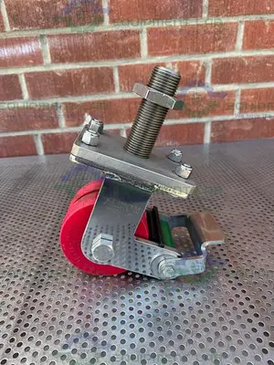 USED ALBION DUAL TECH 5" INDUSTRIAL CASTER W/ THREADED FITTING, 6" X 4.5" PLATFORM