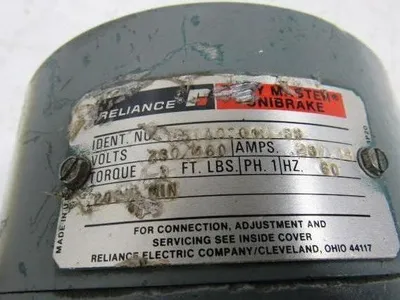 Reliance B77S377OM Type P Brake Motor 3/4 Hp. 1725 RPM 230/460V 60Hz Spline Gear