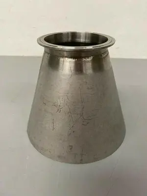 USED FELKER 316L STAINLESS STEEL 7" H X 4.625" OD X 8" OD 12GA REDUCER