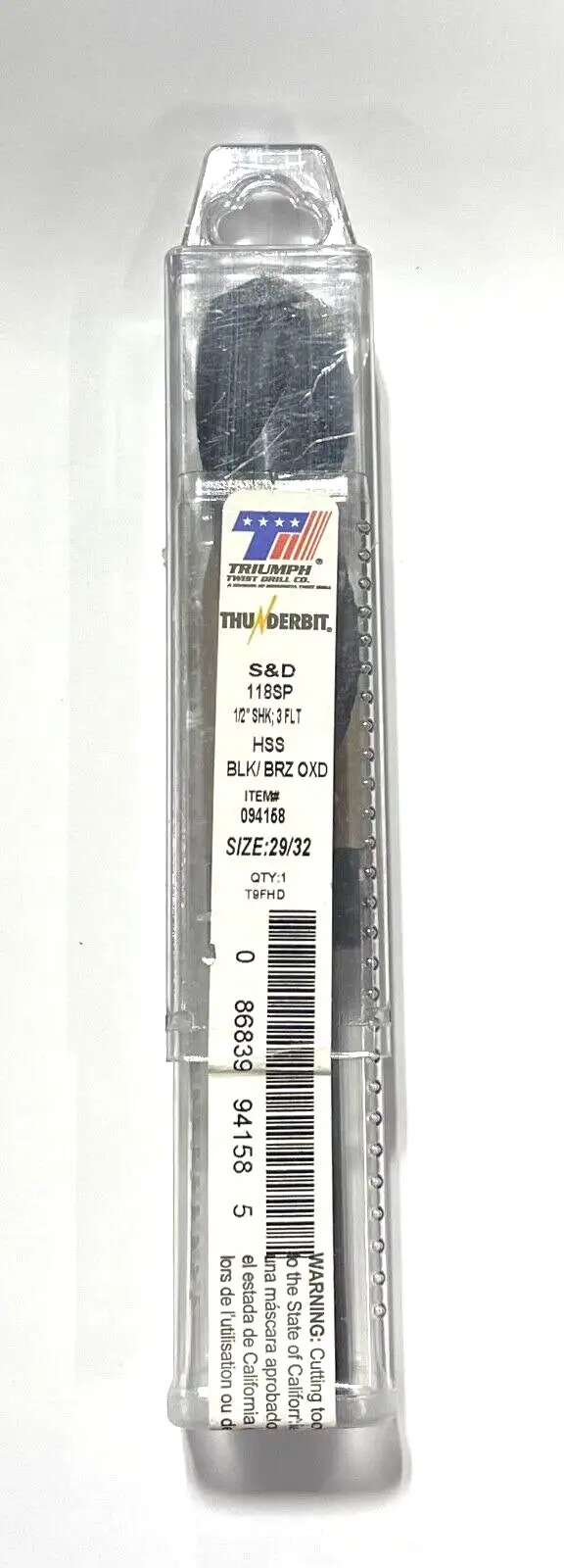 Triumph 29/32" Silver & Deming Drill Black Bronze Oxide 3 Flute 1/2" Shank USA