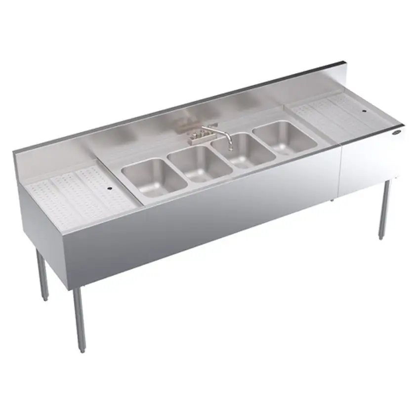 New | in-Stock Krowne Old Stock 84" Krowne KR24-74C Stainless 4 Compartment Underbar Sink Unit with Faucet Sinks Illinois US | Falcon Restaurant Supply #1375829