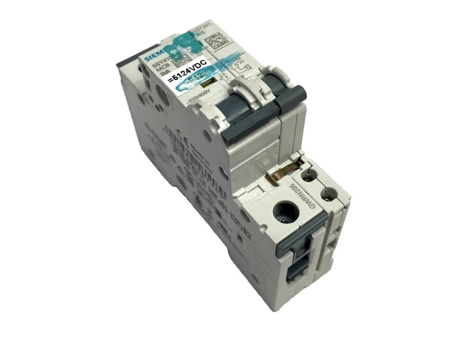 USED SIEMENS CIRCUIT BREAKER 1P 6A 230/400V W/ 5ST3010 AUXILIARY SWITCH