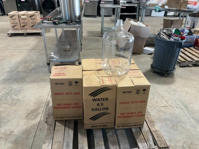 Used LOT OF (5) 6.5 GALLON CLEAR ITALIAN GLASS CARBOYS Glass equipment Michigan US | Miedema Asset Management Group #1580134