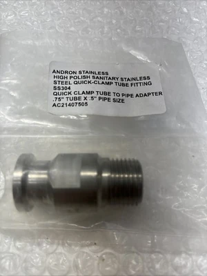 ** NEW IN SEALED BAG SS304 QUICK CLAMP TUBE TO PIPE ADAPTER .75" TUBE X 5" Pipe#