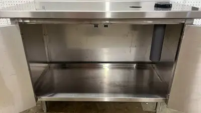 Used Falcon Restaurant Supply Used 48" x 24" Stainless Steel 2 Door Storage Cabinet Drink Station - NDTI Food Prep Tables Illinois US | Falcon Restaurant Supply #1373506