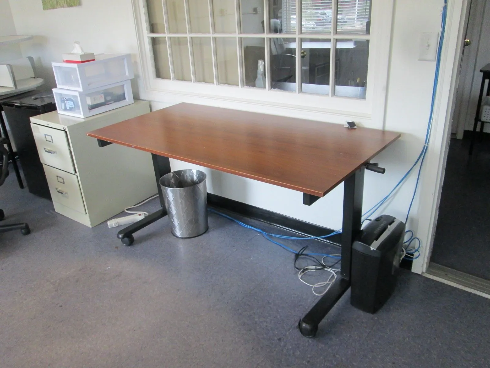 Adjustable Height Stand Up Desk 5ft x 30" Brown Wood Top