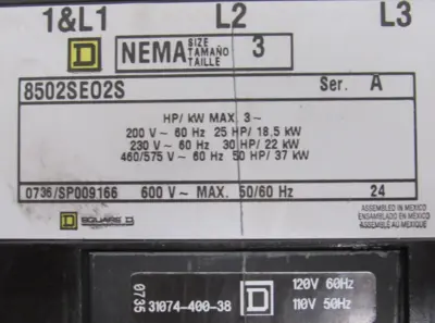 NEW SQUARE D 8502SE02S STARTER SIZE 3 SER.A 120V