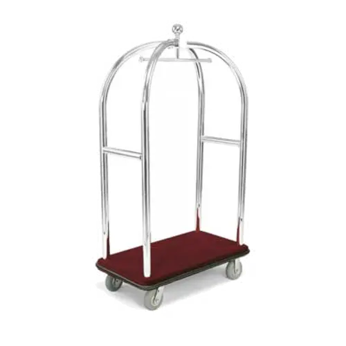 Forbes Industries Birdcage Luggage Cart w/ Carpeted Deck - 43"L x 24"W x 78"H, Polished Textured Steel (2517-PDT)