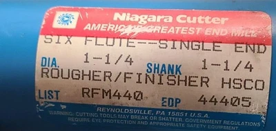 Niagara Cutter HSCO 6 Flutes Rougher Finisher End Mill 1-1/4 Dia 1-1/4 Shank New